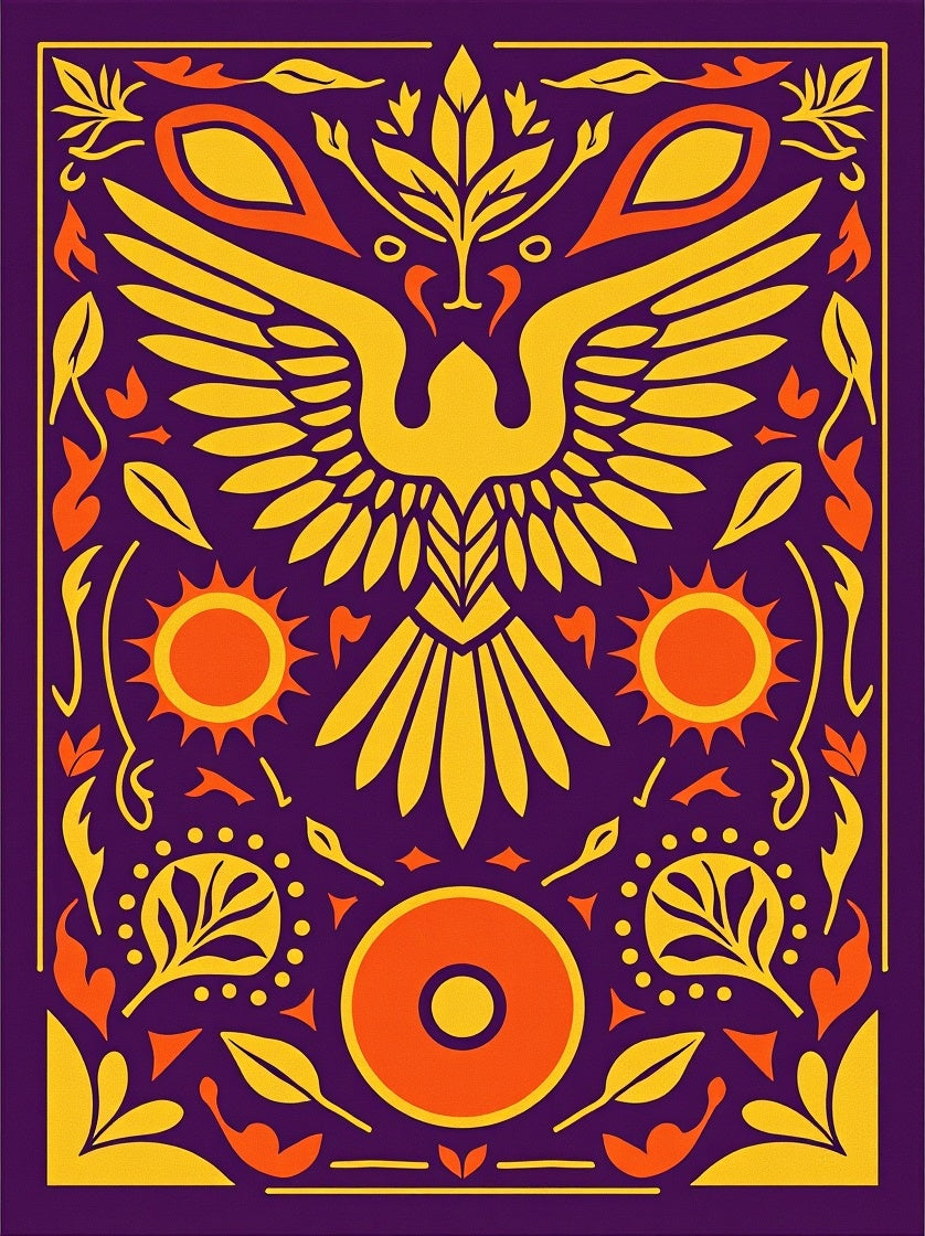 Golden Phoenix Sun Blossom Aubergine Rug
