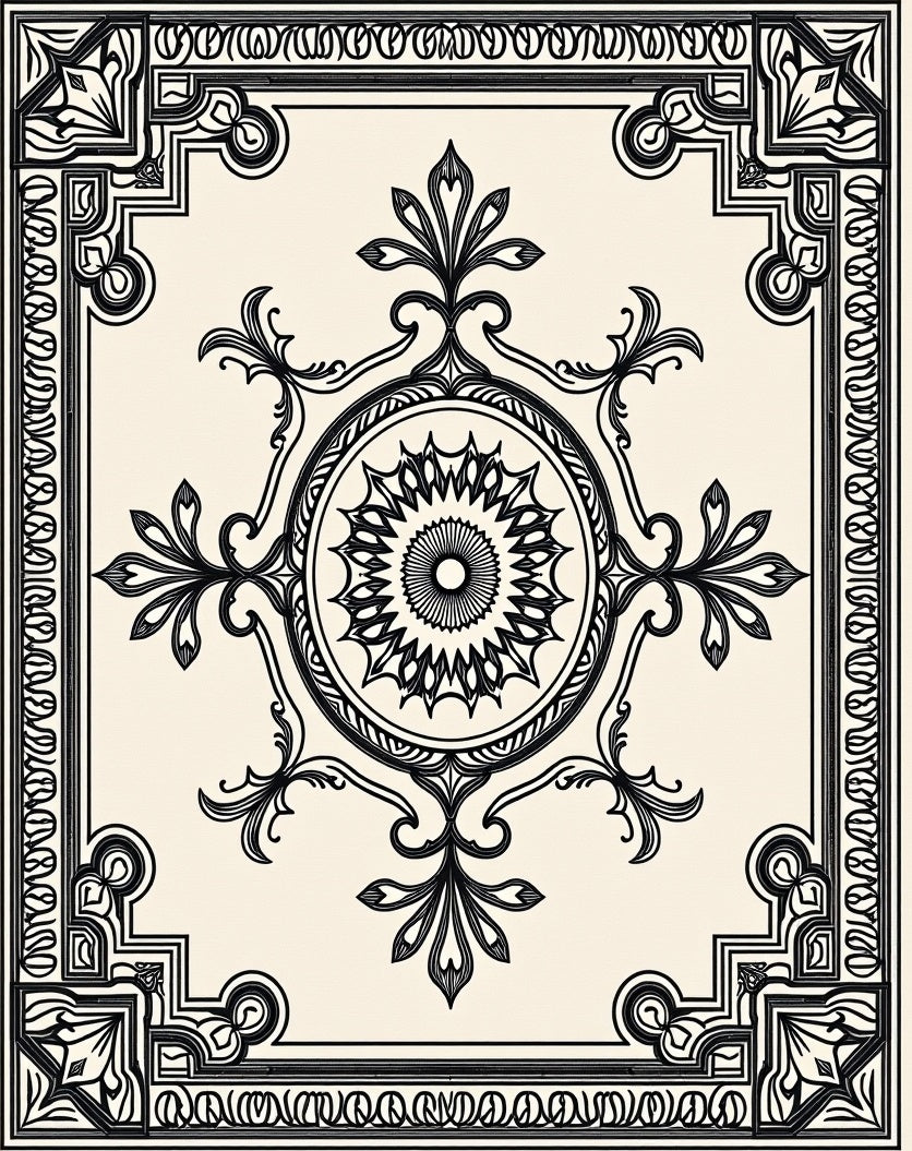 Monochromatic Floral Scroll Medallion Rug