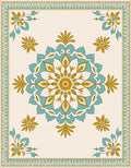 Golden Teal Floral Medallion Border Rug