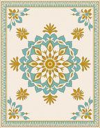 Golden Teal Floral Medallion Border Rug