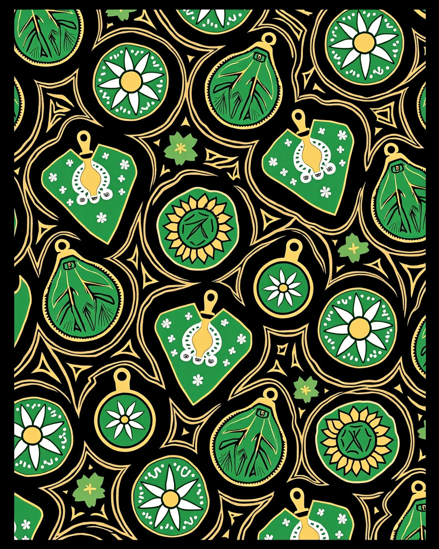 Bold Green Leaf Medallion Black Rug