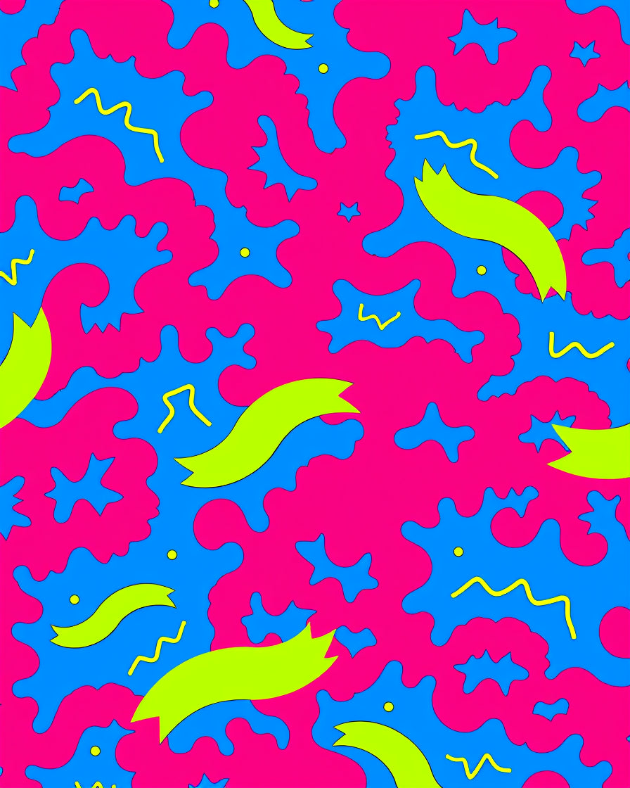 Vibrant Neon Ribbon Splatter Abstract Rug