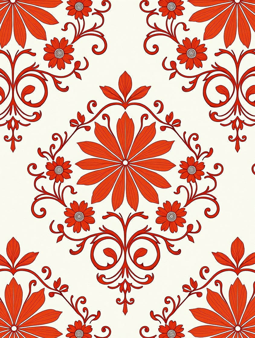 Crimson Floral Scroll Medallion Rug