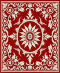 Ornate Crimson Sunburst Botanical Scroll Rug