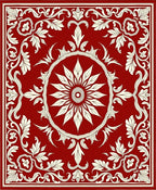 Ornate Crimson Sunburst Botanical Scroll Rug