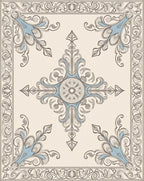 Antique Blue Inlay Scrollwork Centerpiece Rug