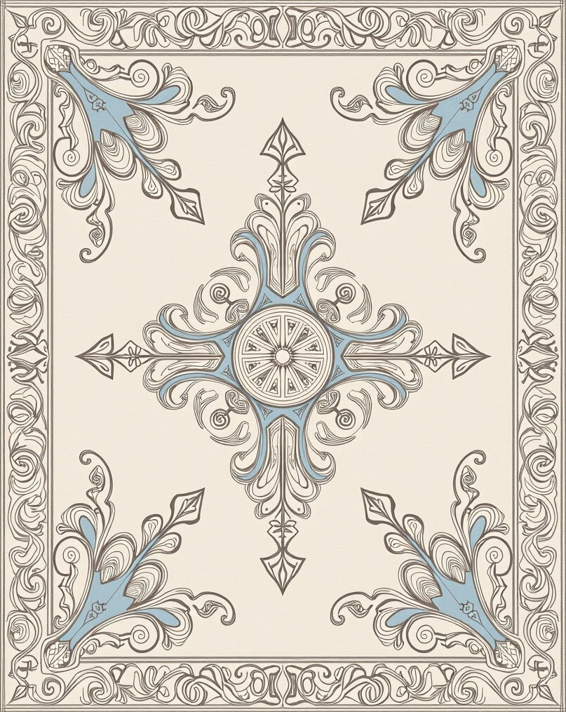 Antique Blue Inlay Scrollwork Centerpiece Rug