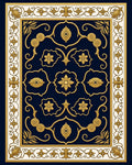 Ornate Navy Gold Floral Scroll Rug