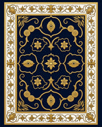 Ornate Navy Gold Floral Scroll Rug