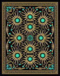 Gold Teal Floral Sunburst Mandala Rug