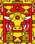 Yellow Bull Red Frame Graphic Rug