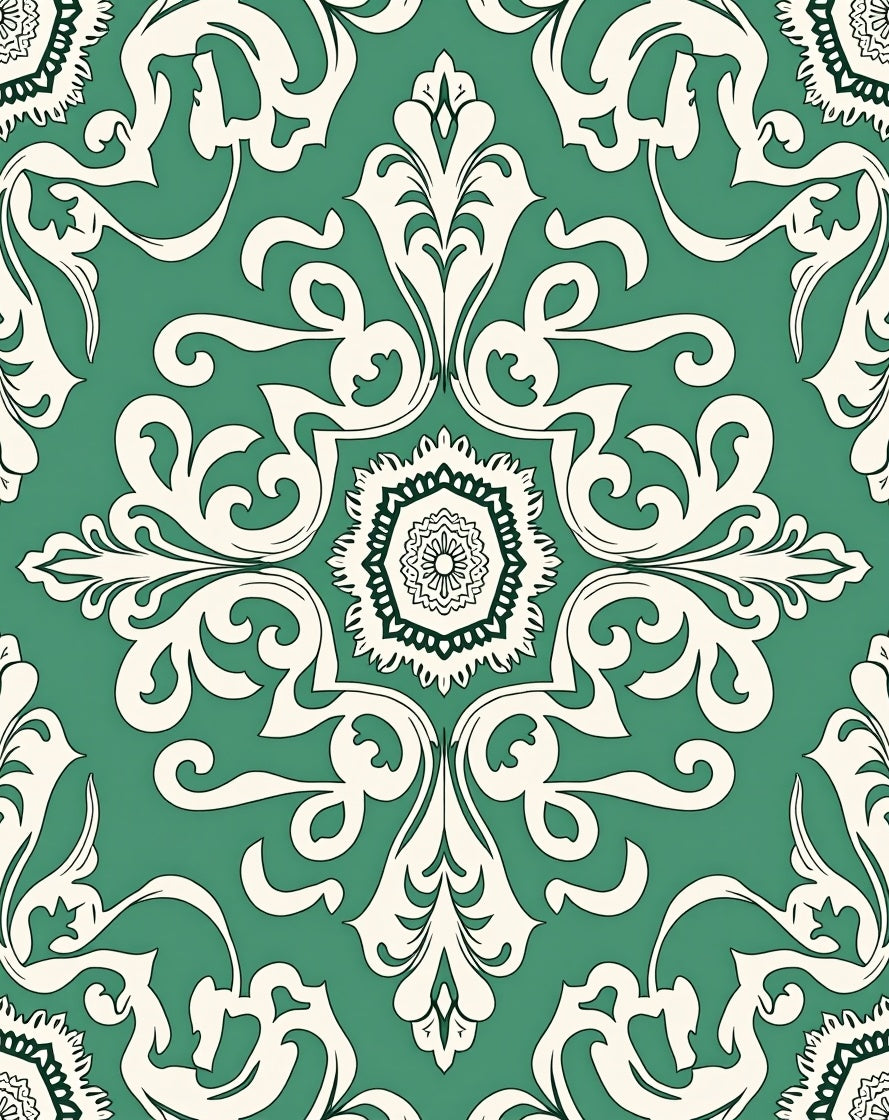 Teal Ivory Baroque Floral Medallion Rug