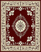 Rich Burgundy Floral Medallion Border Rug