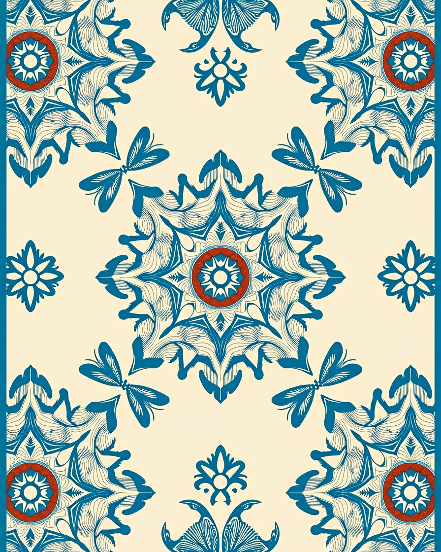 Blue Crimson Floral Medallion Rug