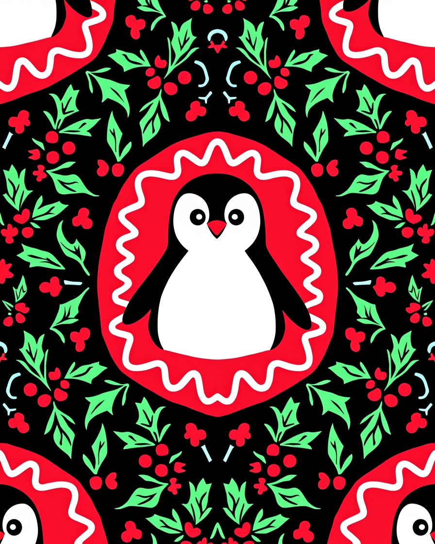 Cute Penguin Holly Border Rug