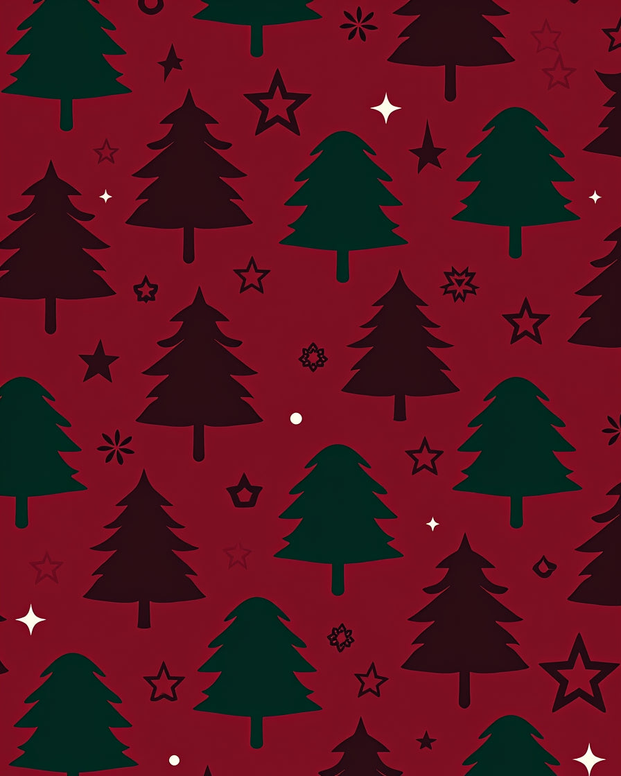 Crimson Evergreen Forest Stars Rug