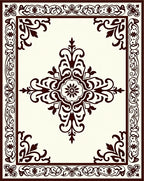 Dark Brown Floral Scroll Medallion Rug