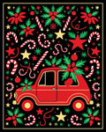 Retro Red Car Candy Cane Christmas Rug