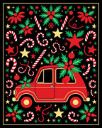 Retro Red Car Candy Cane Christmas Rug