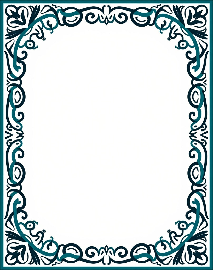 Teal Blue Floral Scroll Frame Rug