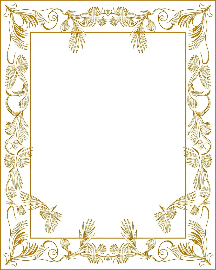 Golden Floral Bird Scrollwork Border Rug
