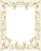 Golden Floral Bird Scrollwork Border Rug