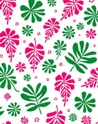 Bold Pink Green Tropical Leaf Collage Rug