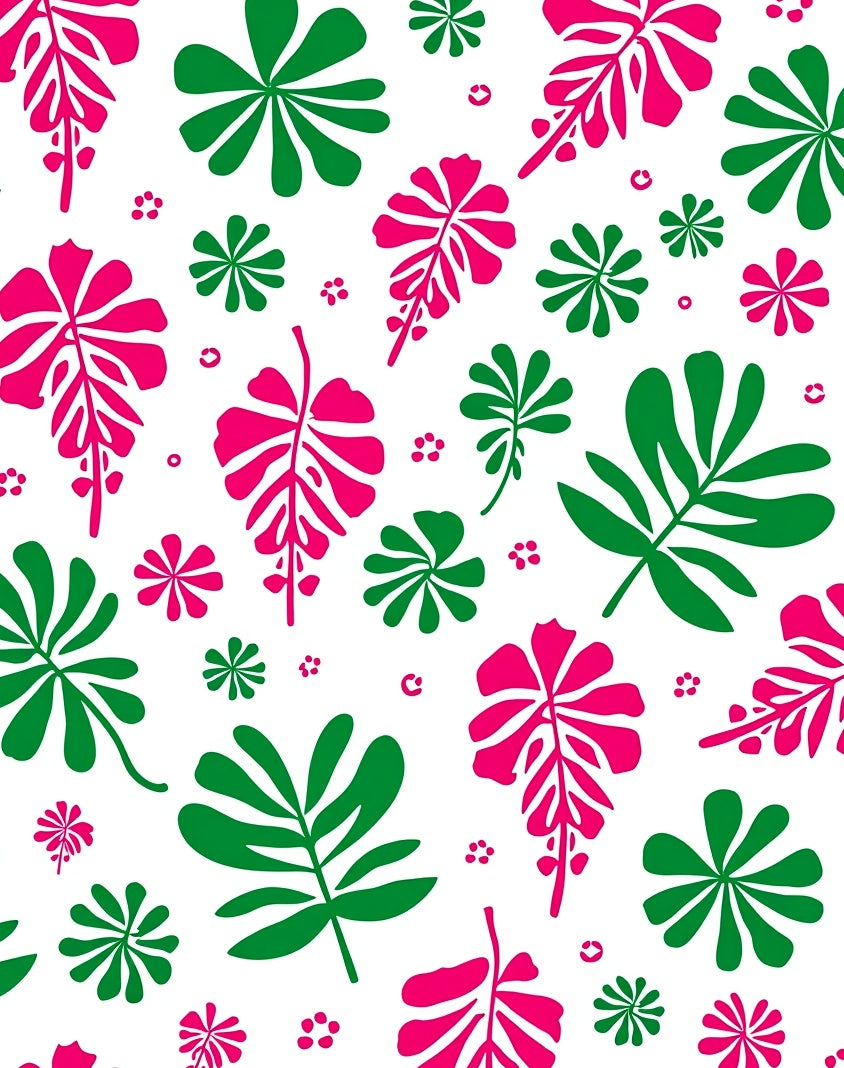 Bold Pink Green Tropical Leaf Collage Rug