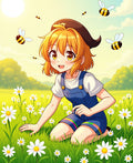 Sunny Meadow Daisy Field With Bees Rug