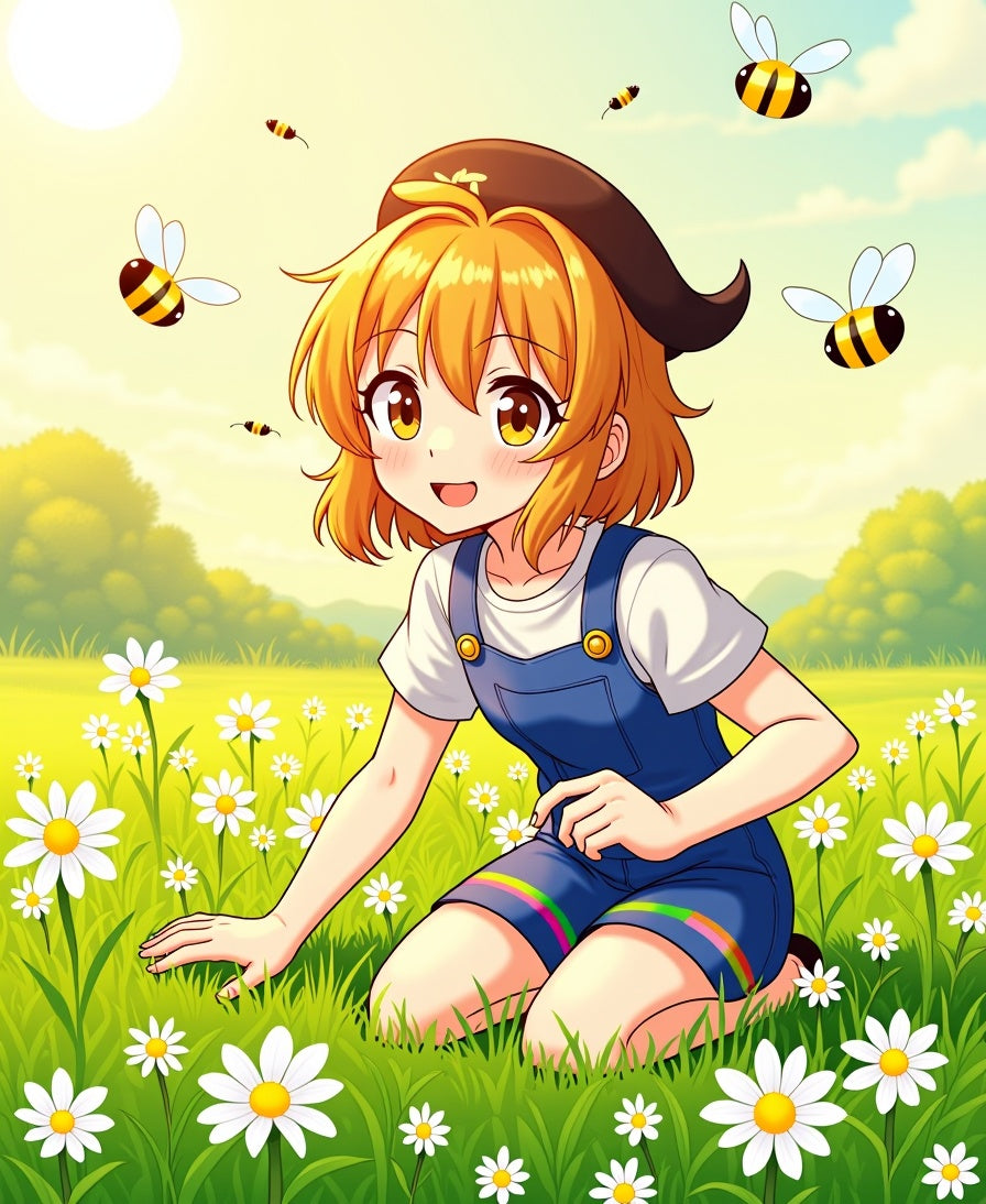Sunny Meadow Daisy Field With Bees Rug