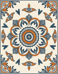 Orange Blue Floral Mandala Rug