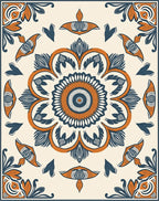 Orange Blue Floral Mandala Rug