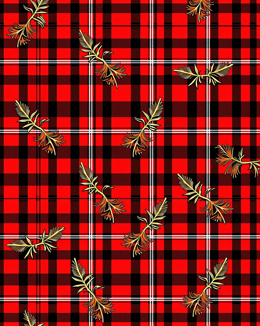 Rustic Red Black Plaid Feather Rug