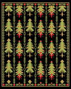 Green Pine Trees Red Accents Border Rug