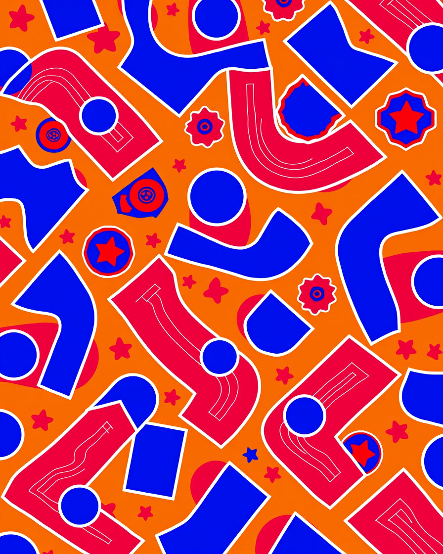 Retro Orange Blue Red Abstract Shapes Rug