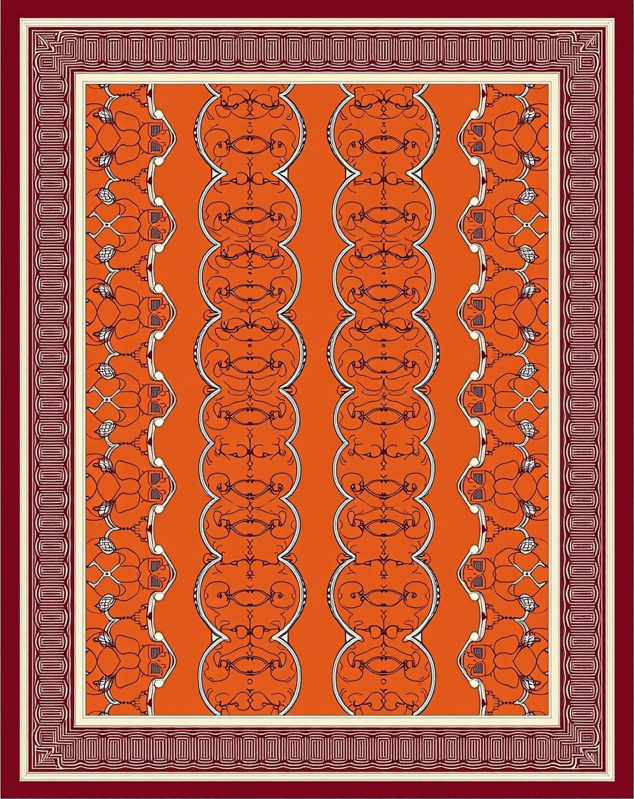 Vibrant Orange Medallion Border Rug