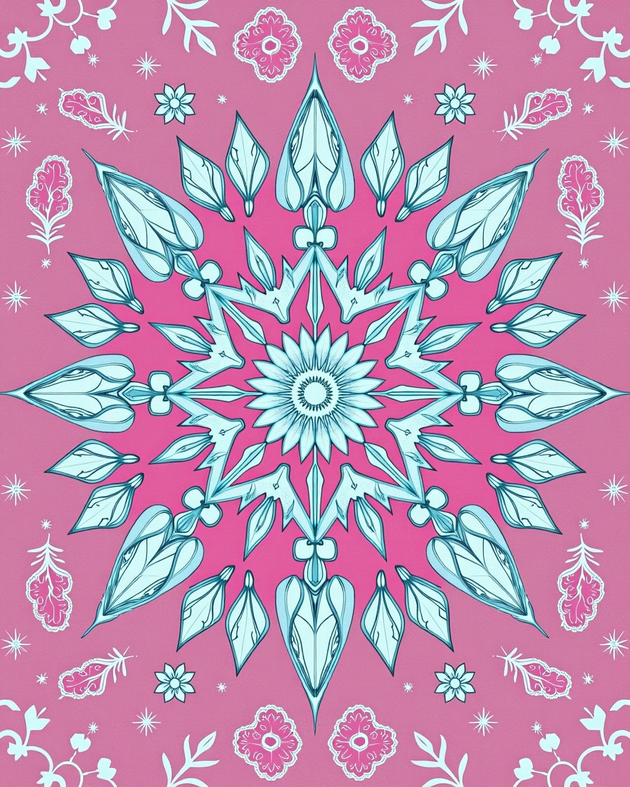 Pink Aqua Starburst Floral Medallion Rug