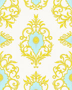 Golden Blue Floral Damask Medallion Rug