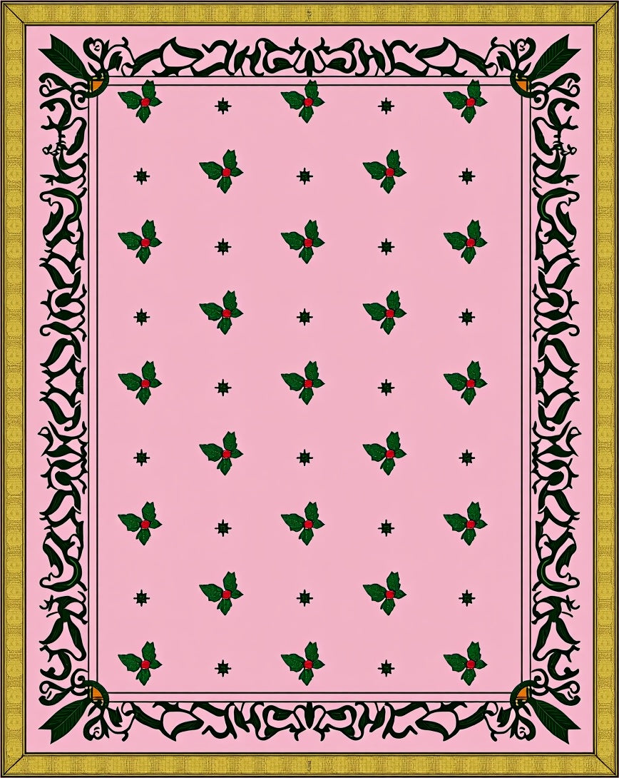 Pink Holly Berry Botanical Border Rug
