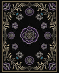 Dark Purple Floral Garden Cream Border Rug