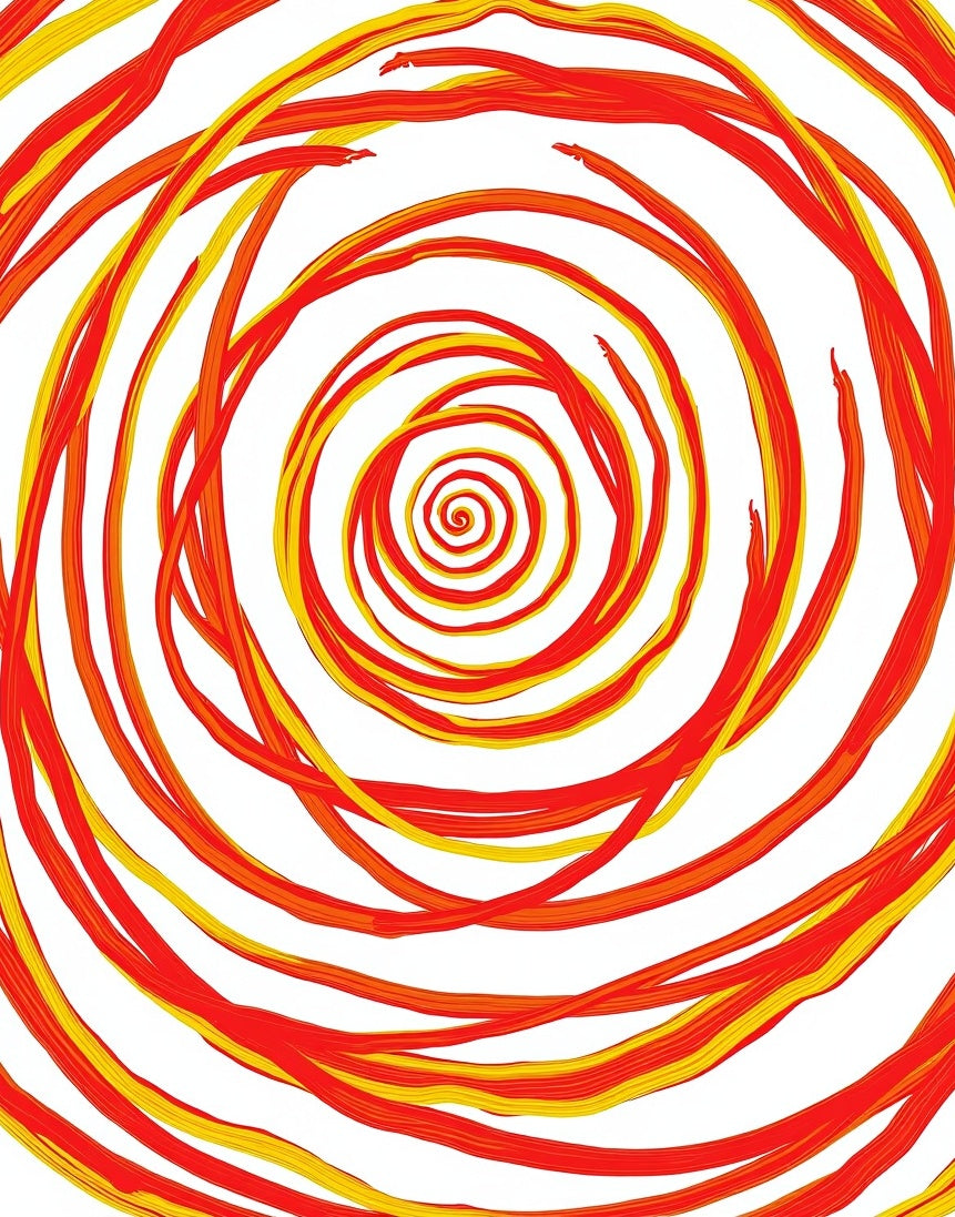 Vibrant Red Yellow Swirl Spiral Rug