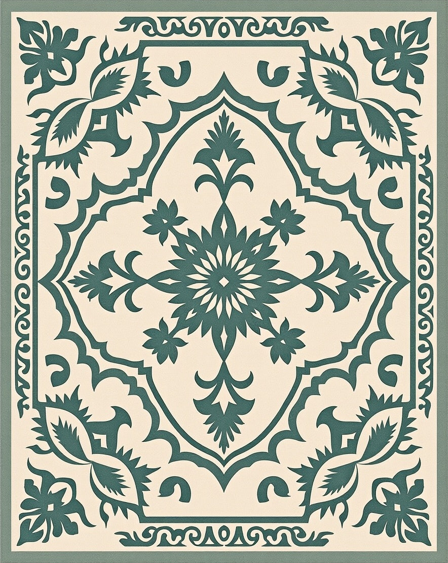 Emerald Green Floral Mandala Medallion Rug