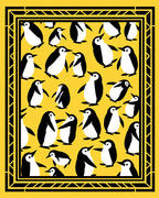 Playful Yellow Penguin Repeat Border Rug