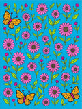 Whimsical Pink Flower Butterfly Garden Rug