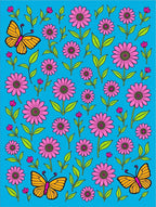 Whimsical Pink Flower Butterfly Garden Rug