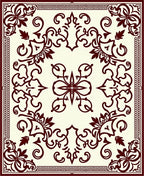 Dark Red Floral Scroll Border Rug