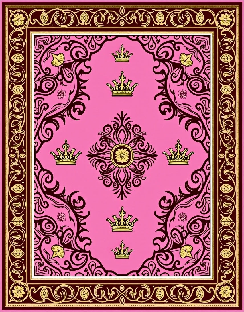 Pink Crown Baroque Flourish Rug
