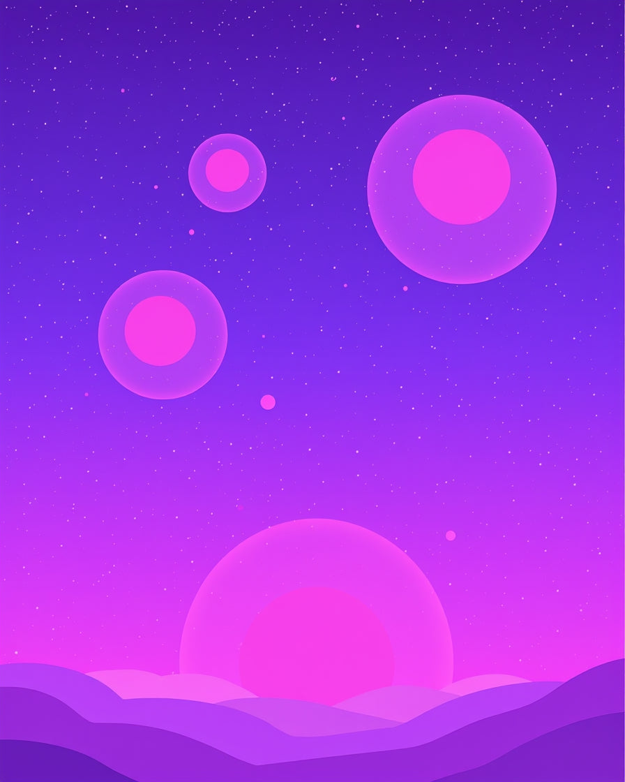 Cosmic Glowing Spheres Pink Purple Sky Rug