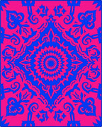 Vibrant Pink Blue Mandala medallion Rug