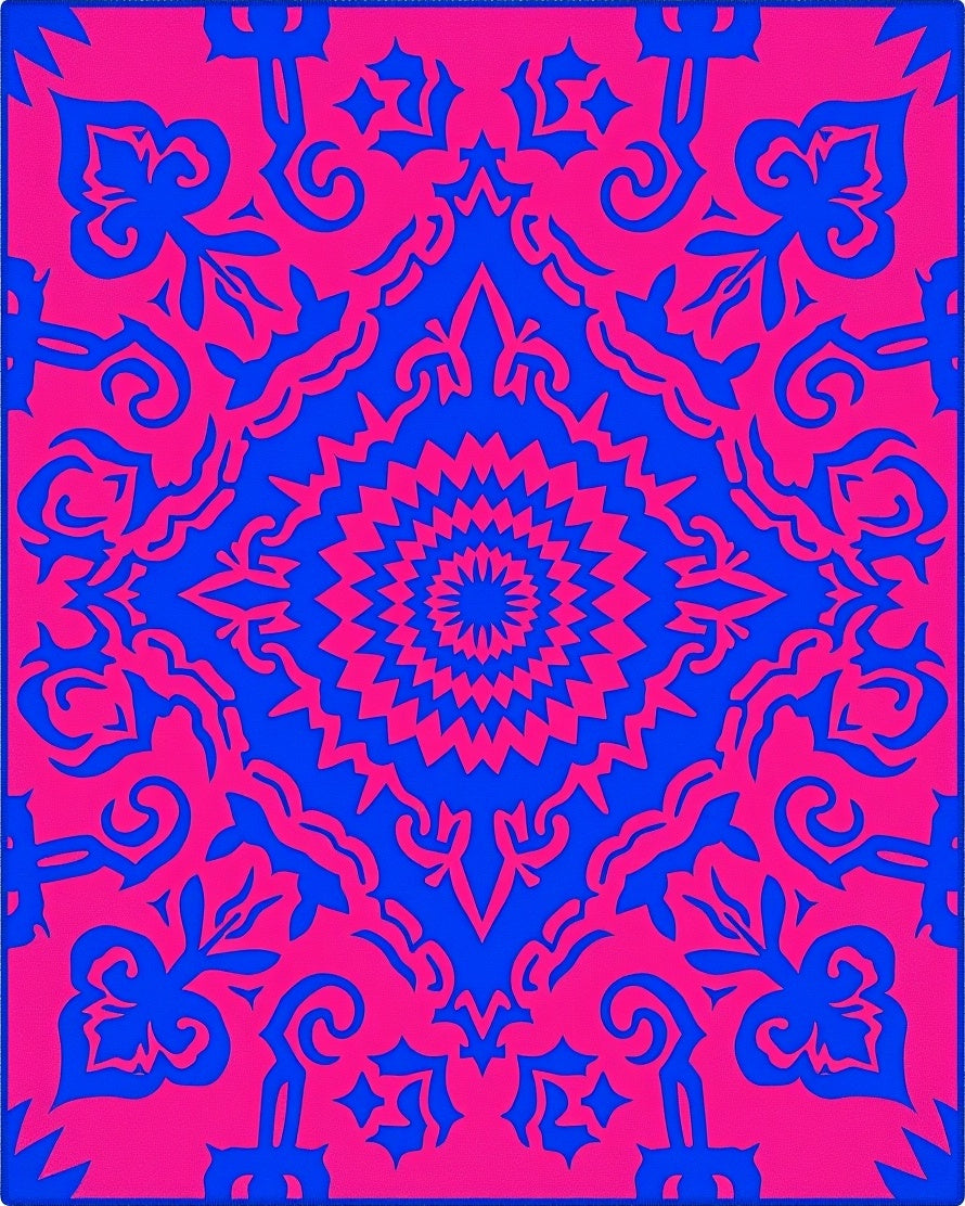 Vibrant Pink Blue Mandala medallion Rug